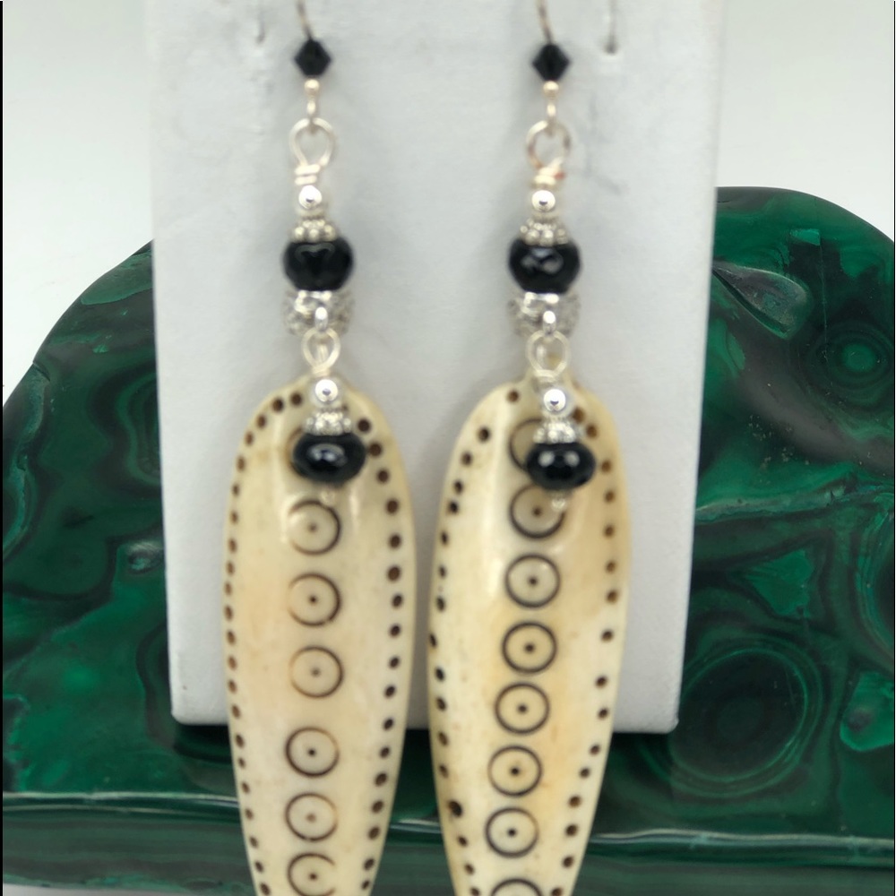 African Bone and Black Onyx Sterling Silver